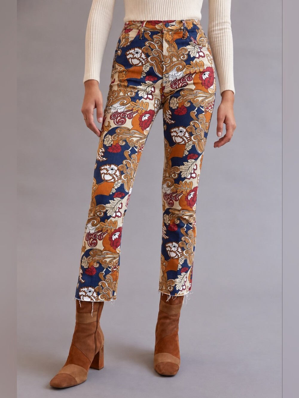 MOTHER The Hustler Ankle Fray Flowers In Her Hair Floral Jeans Size 25
